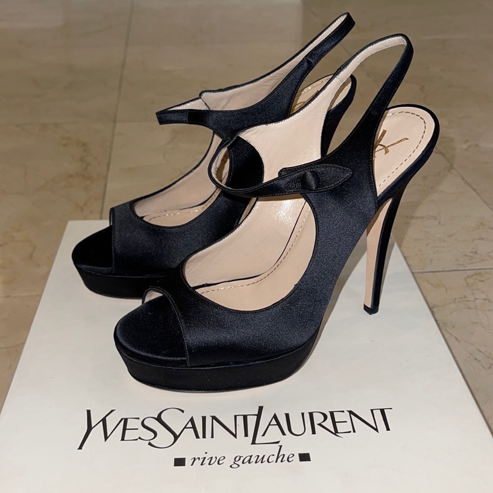 NEW!* YSL Satin Peep Toe Sandals